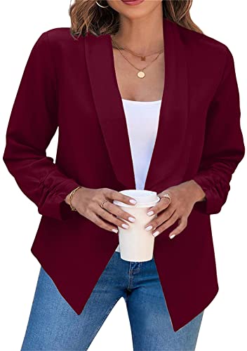 TYQQU Frauen Eleganter Formaler Revers Blazer Mit Langen Faltenärmeln Professioneller Büro Jacken Blazer Reines Weinrot 3XL von TYQQU