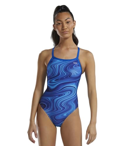 TYR Damen Durafast Elite Diamondfit Einteiliger Badeanzug, Blaue Vitalität, 36 von TYR