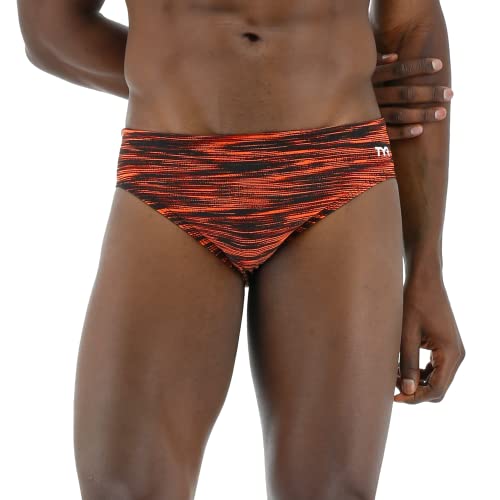 TYR Herren Durafast Elite Racer Slip Badeanzug Badehose, Schwarz/Orange Fizzy, 34 von TYR