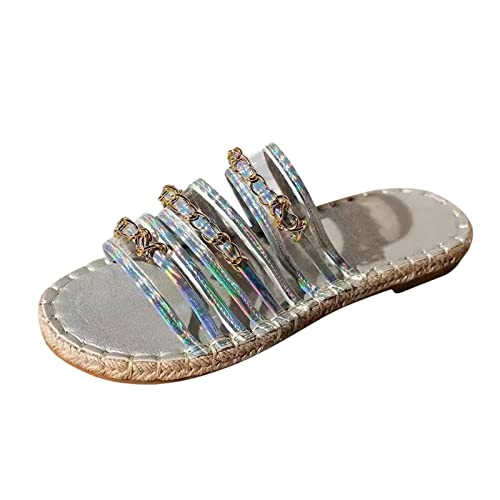 Big Buckle Damen grün Latschen Damen Sommer elegant Damen Zehensandale Damen flip-Flops Clogs Leder Damen bunt Pantoletten Badelatschen Strand Outdoor rutschfest Baden Sandalen Damen 32 von TYUIOP