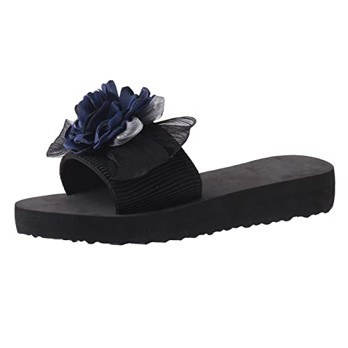 Big Buckle Damen schwarz Latschen Damen rutschfeste duschrutschen Hausschuhe Women Sandals Summer Closed Toe Damen Slipper mit Blockabsatz elegant Badesandalen Damen Slip von TYUIOP