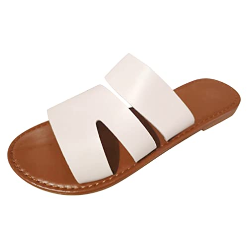 Schlappen Damen Sommer bequem Espadrilles für Damen Weiss Leder Damen Herren Zehentrenner Sommer flip Flops Badelatschen Clogs Leder Damen Comfort Damen Loafer ohne Absatz aus Leder von TYUIOP