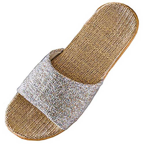 Slides Damen geschlossen Espadrilles für Damen Plateau beige Damen Slim Glitter Zehentrenner Badelatschen geschlossene Sandalen Damen Plateau Damen Pantoletten, Frauen Slip on Leder von TYUIOP