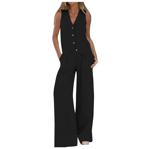 TYUIOP Leinenhose Damen weiß Wide Leg Pants Damen kurzgröße Hosenanzug Damen blau Business lose einfarbige Freizeit Hose Damen gerades Bein entspannte Kordelzug weites Bein Hose Lounge von TYUIOP