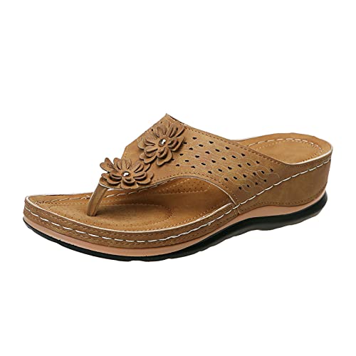 TYUIOP Schlappen Damen Leder Espadrilles für Damen beige weich rutschfest Badelatschen Hausschuhe Sommer Pantoletten Schuhe Absatz schwarz Pantoletten Badelatschen Strand Outdoor rutschfest von TYUIOP