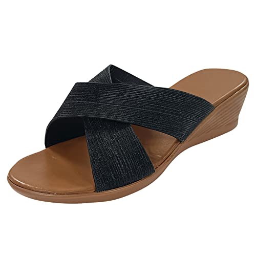 TYUIOP schlappen damen leder braun latschen damen sommer vorne zu damen classic flache sandale beach pool größe 36-41 outdoor sandalen damen schwarz sandalen damen kork-fußbett pantoletten damen von TYUIOP