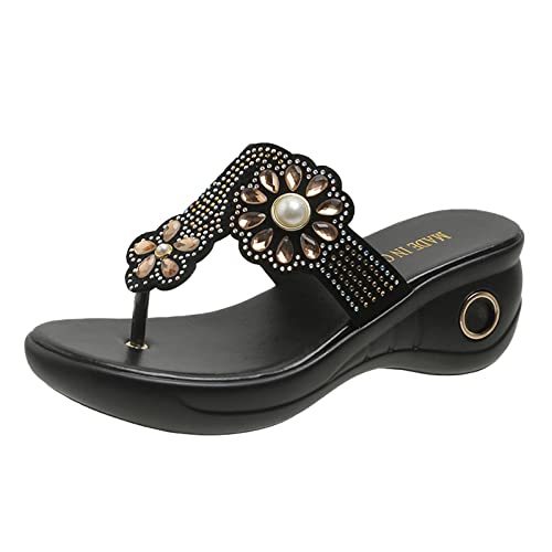 TYUIOP slides damen sommer elegant espadrilles für damen keilabsatz schwarz damen flip flops sommer zehentrenner plateau leicht outdoor sandalen damen glitzer damen slipper mit blockabsatz von TYUIOP