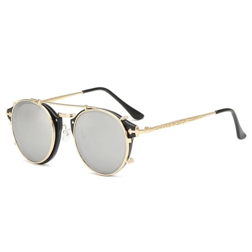 TYUVIVO Runde Vintage-Sonnenbrille für Männer und Frauen im klassischen Steampunk-Stil mit UV400-Schutz, Einheitsgröße, 03 Schwarz, Silber von TYUVIVO