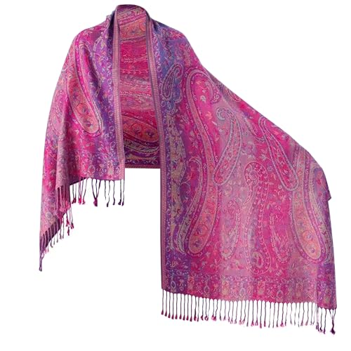 TZ Promise Pashmina Schal mit Vintage Tapisserie Stil Regenbogen Luxus Paisley Muster Wrap Schal, Pink/Lila, Large von TZ Promise