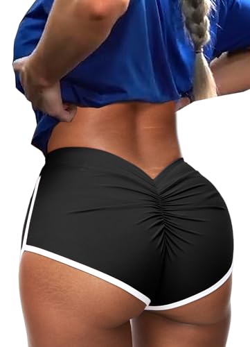 TZLDN Kurze Sporthose Damen Boom Booty Stretch Scrunch Sexy Gym Shorts Kurze Hose Hotpants Leggings für Pole Dance Rave Femboy Twerk Wandern Outdoor #1 Schwarz M von TZLDN