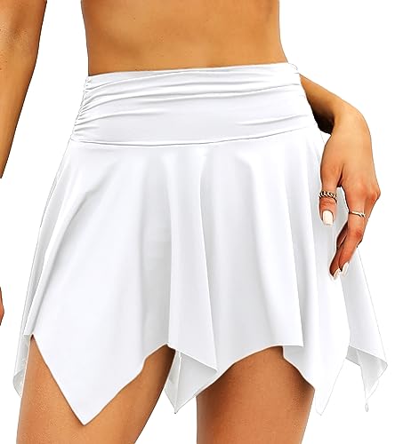 TZLDN Tennis Skort Damen Sport Rock mit Shorts Laufrock Minirock Tennisrock Hosenrock Sommerrock Skirt Outdoor Workout Running Asymmetrisch - Weiß L von TZLDN