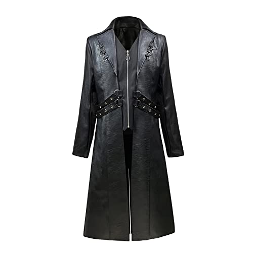 TZMAPU Herren Kunstleder Motorrad Trenchcoat Schwarz Lange Punk Jacke, Schwarz, S TZMAPU Herren Kunstleder Motorrad Trenchcoat Schwarz Lange Punk Jacke, Schwarz, S von TZMAPU