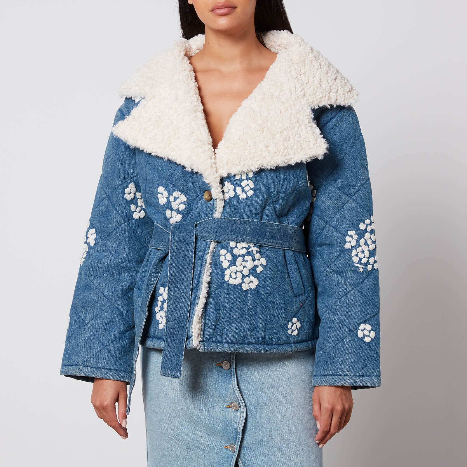 Tach Wilma Floral-Embrodiered Denim and Fleece Jacket - M von Tach