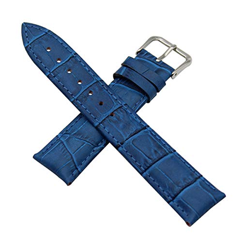 Echtes Leder-Armband Stahl Schliesse Armbandarmband 12mm-24mm Uhrenzubehör Ersatzband Blau,20mm von Tactfulw