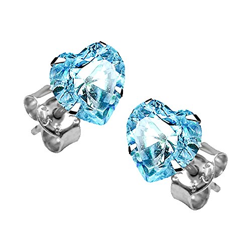 Taffstyle 925 Silber Ohrstecker Ohrringe Stecker Studs Herz mit einem Glitzer Zirkonia Stein in Herzform Damen Mädchen 4mm Aqua von Taffstyle