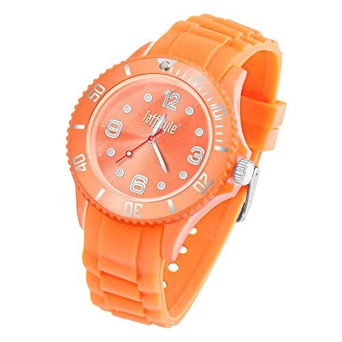 Taffstyle Armbanduhr Silikon Analog Quarz Uhr Farbige Sport Sportuhr Damen Herren Kinder Unisex 34mm Orange von Taffstyle