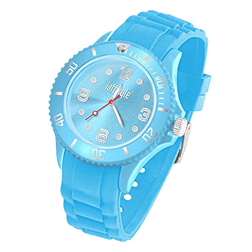 Taffstyle Armbanduhr Silikon Analog Quarz Uhr Farbige Sport Sportuhr Damen Herren Kinder Unisex 39mm Hellblau von Taffstyle