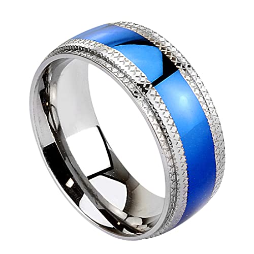 Taffstyle Band Ring Edelstahl Ehering Herrenring Damenring Partnerring Damen Herren Tribal Silber Blau Größe 55 (17.5) Breite 6mm von Taffstyle