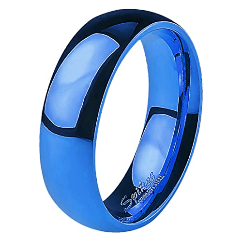 Taffstyle Band Ring Edelstahl Herrenring Damenring Partnerring Trauring Verlobungsring Damen Herren Blau Größe 49 (15.6) Breit 6mm von Taffstyle