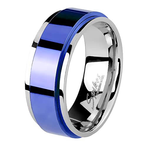 Taffstyle Band Ring Edelstahl mit Spinning Herrenring Damenring Partnerring Trauring Damen Herren Silber Blau Größe 54 (17.2) Breit 6mm von Taffstyle