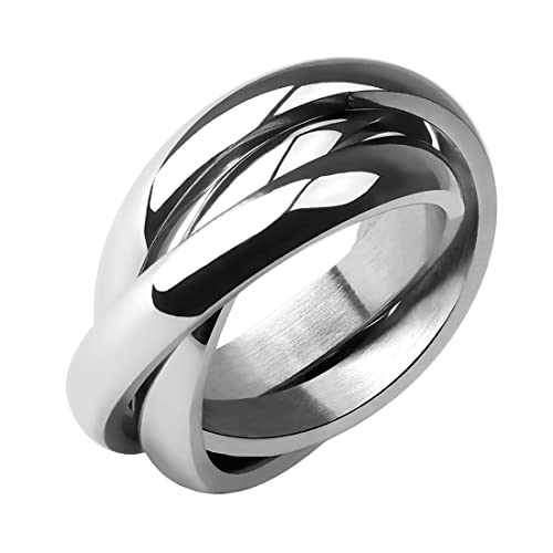 Taffstyle Damen Ring Damenring Verlobungsring Wickelring 3 in 1 Edelstahl Silber geschwungen Drei Reihig verschlungen 48 (15.3) von Taffstyle