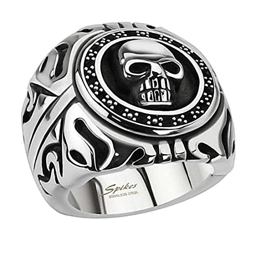 Taffstyle Herren Ring Edelstahl Massiv Breit Herrenring Männer Biker Rocker Schmuck mit 3D Totenkopf Silber Größe 65 (20.7) von Taffstyle