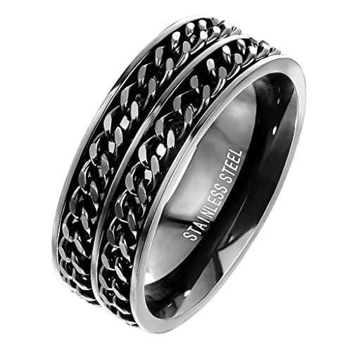 Taffstyle Herren Spinner Ring Edelstahl Massiv Breit Herrenring Männer Biker Rocker Schmuck Doppelketten Style Schwarz Größe 70 (22.3) von Taffstyle