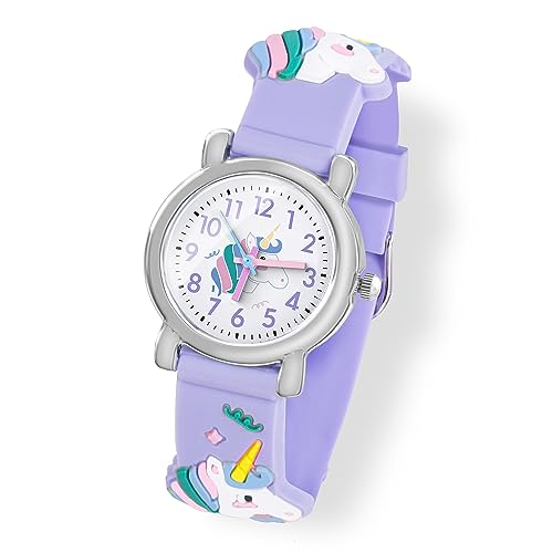 Taffstyle Kinder Armbanduhr Silikon Einhorn Unicorn Pferd Gummi Sportuhr Analog Quarz Bunte Sport Uhr Farbige Kinderuhr Mädchen Mädchenuhr Lernuhr Lila von Taffstyle