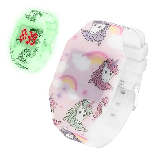 Taffstyle Kinder Armbanduhr Silikon Sportuhr Einhorn Unicorn Pferd Digital LED Uhr Fluoreszierend Bunte Sport Farbige Kinderuhr Mädchen Lernuhr Rosa Blau Mädchenuhr Modell 2 von Taffstyle