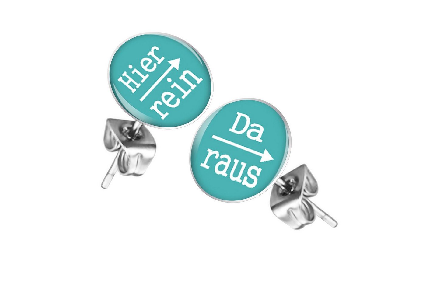 Taffstyle Paar Ohrstecker Lustige Ohrringe Platte Stecker mit Spruch Hier rein, Da raus Silber (Türkis), Geschenke für Frauen Freundin zum Geburtstag Weihnachten Valentinstag von Taffstyle