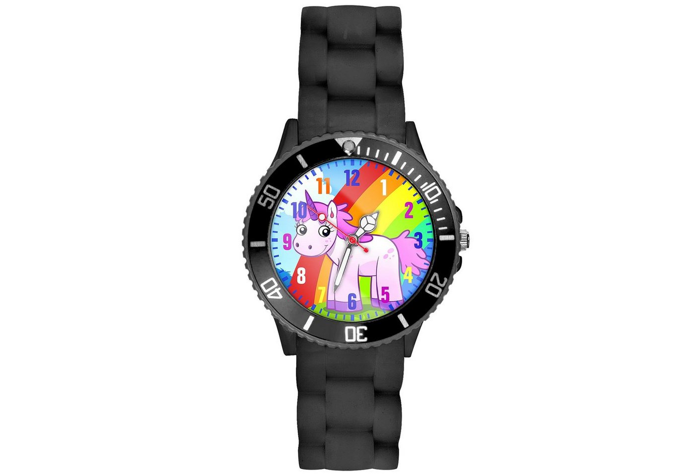 Taffstyle Quarzuhr Kinder Armbanduhr Silikon Einhorn Analog Uhr Bunt, Mädchen Sportuhr Bunte Kinderuhr Lernuhr Regenbogen Silikonuhr von Taffstyle