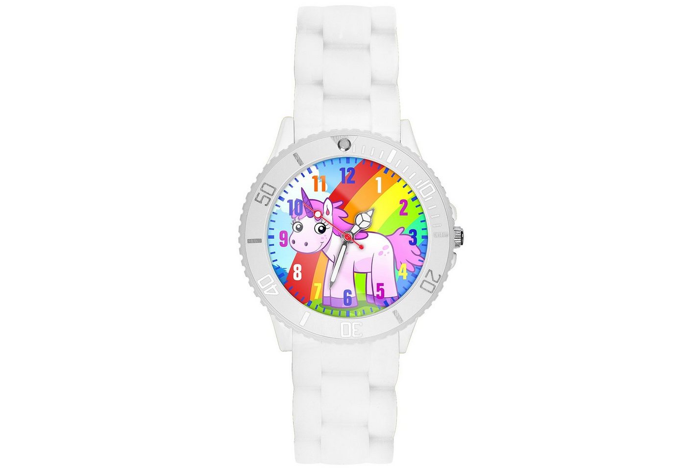 Taffstyle Quarzuhr Kinder Armbanduhr Silikon Einhorn Analog Uhr Bunt, Mädchen Sportuhr Bunte Kinderuhr Lernuhr Regenbogen Silikonuhr von Taffstyle