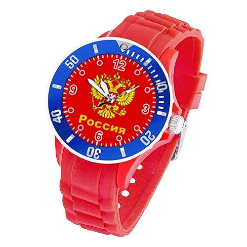 Taffstyle Silikon Armbanduhr Quarz Fan Sport Uhr Sportuhr Silikonuhr Flagge Fahne Weltmeisterschaft WM EM Europameisterschaft Fanartikel Fussball Basketball Eishockey Russland von Taffstyle