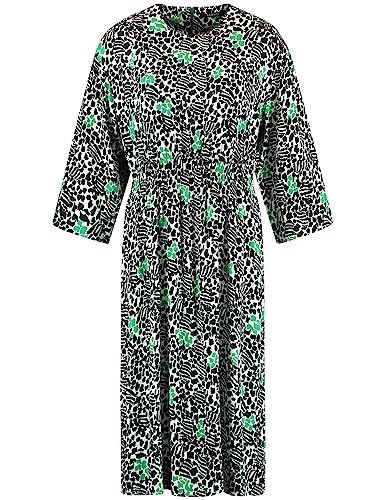 Taifun Damen Kniebedeckendes Kleid mit Print weiter Arm, 3/4 Arm Gemustert knieumspielend Cosmic Green Gemustert 36 von Taifun