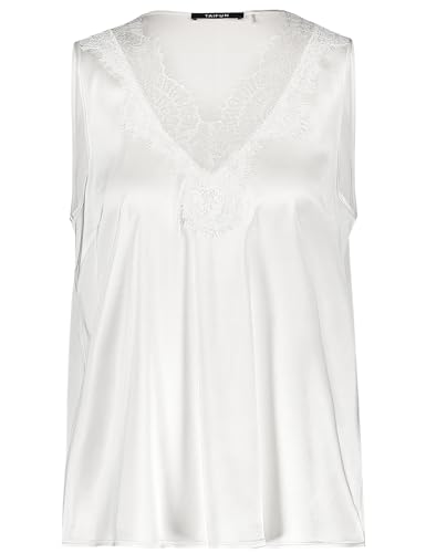 Taifun Damen Satintop mit Spitze ärmellos unifarben Offwhite 38 von Taifun