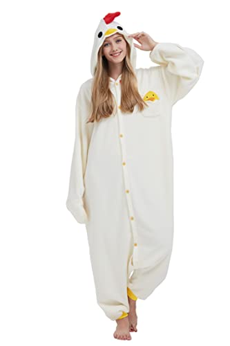 Taigood Pyjama Tier Cosplay Weiß Huhn Cartoonstil Animal Kigurumi Plüsch für Erwachsene Unisex von Taigood