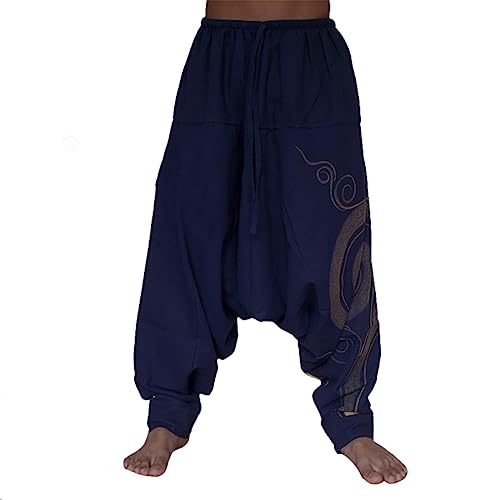 Taigood Männer Pluderhosen Bequeme elastische Taillenhosen Fashion Solid Color Casual Yoga Hippies Hosen Dunkelblau Größe S von Taigood