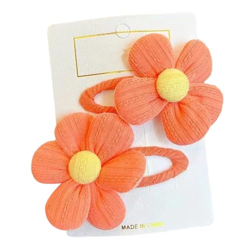 Tainrunse Mädchen-Haarnadeln, Stoff-Haarnadeln, Cartoon-Blume, süße Farbe, elastisch, rutschfest, leicht, Haarschmuck für weichen Pony, Orange, 1 Paar von Tainrunse