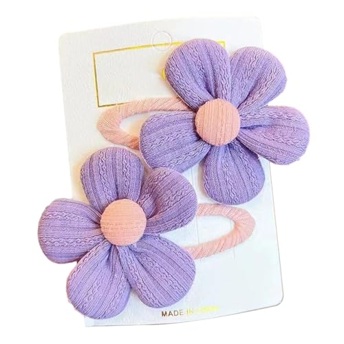 Tainrunse Mädchen-Haarnadeln, Stoff-Haarnadeln, Cartoon-Blume, süße Farbe, elastisch, rutschfest, leicht, Haarschmuck für weichen Pony, Violett von Tainrunse