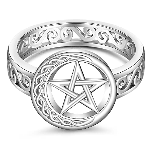 Talonior Pentagramm-Pentakelring für Damen, keltischer Knoten, Halbmond, Hexe, Wicca, heidnische Ringe, Sterlingsilber, Schutzamulett, Stern, Pentagramm, Schmuckanhänger, Metall, Zirkonia Talonior Pentagramm-Pentakelring für Damen, keltischer Knoten, Halbmond, Hexe, Wicca, heidnische Ringe, Sterlingsilber, Schutzamulett, Stern, Pentagramm, Schmuckanhänger, Metall, Zirkonia von Talonior