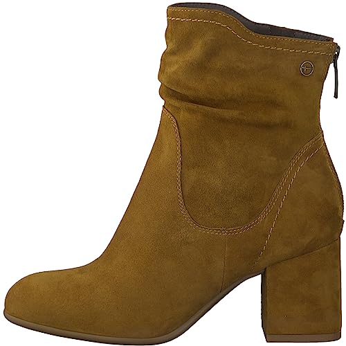 Tamaris COMFORT Damen Stiefeletten mit Absatz aus Leder Blockabsatz Comfort Fit, Braun (Camel), 39 EU von Tamaris