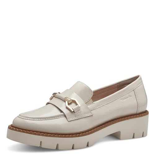 Tamaris COMFORT Damen Loafer mit Absatz aus Leder Elegant, Beige (Creme Patent), 38 EU von Tamaris