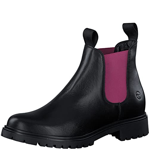 Tamaris Damen Ankle Boots, Frauen Stiefeletten,TOUCHit-Fußbett,flach,Boots,Stiefel,Bootee,Booties,halbstiefel,BLK LEA./Fuxia,36 EU von Tamaris