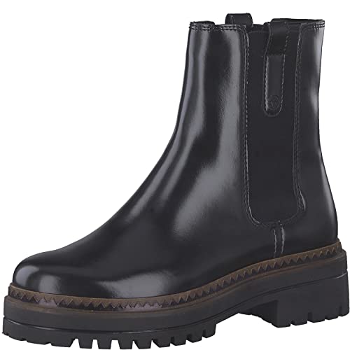 Tamaris Damen Chelsea Boots, Frauen Stiefeletten,Wechselfußbett,halbstiefel,Kurzstiefel,uebergangsschuhe,uebergangsstiefel,Black Shiny,40 EU von Tamaris