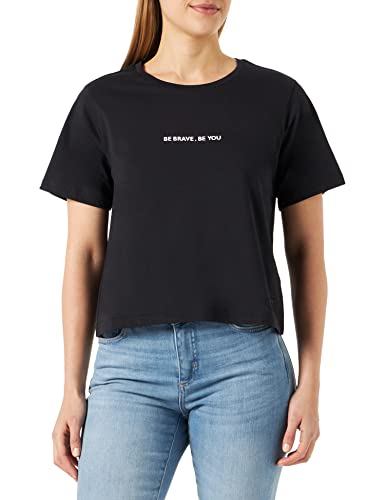 Tamaris Damen Cropped Slogan T-Shirt ARLON Schwarz L von Tamaris
