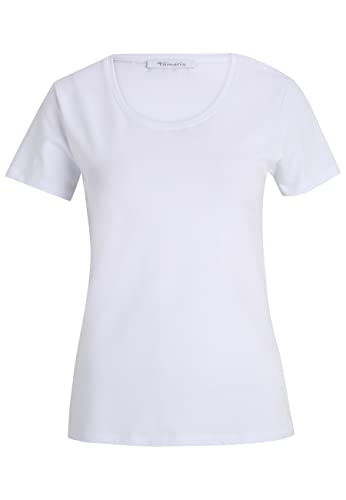 Tamaris Damen Slim T-Shirt mit tiefem Nackenausschnitt ALBA Weiß S von Tamaris