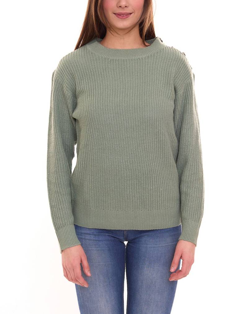 Tamaris Strick-Pullover Damen Rundhals Pulli mit Knöpfen 33918701 Grün von Tamaris