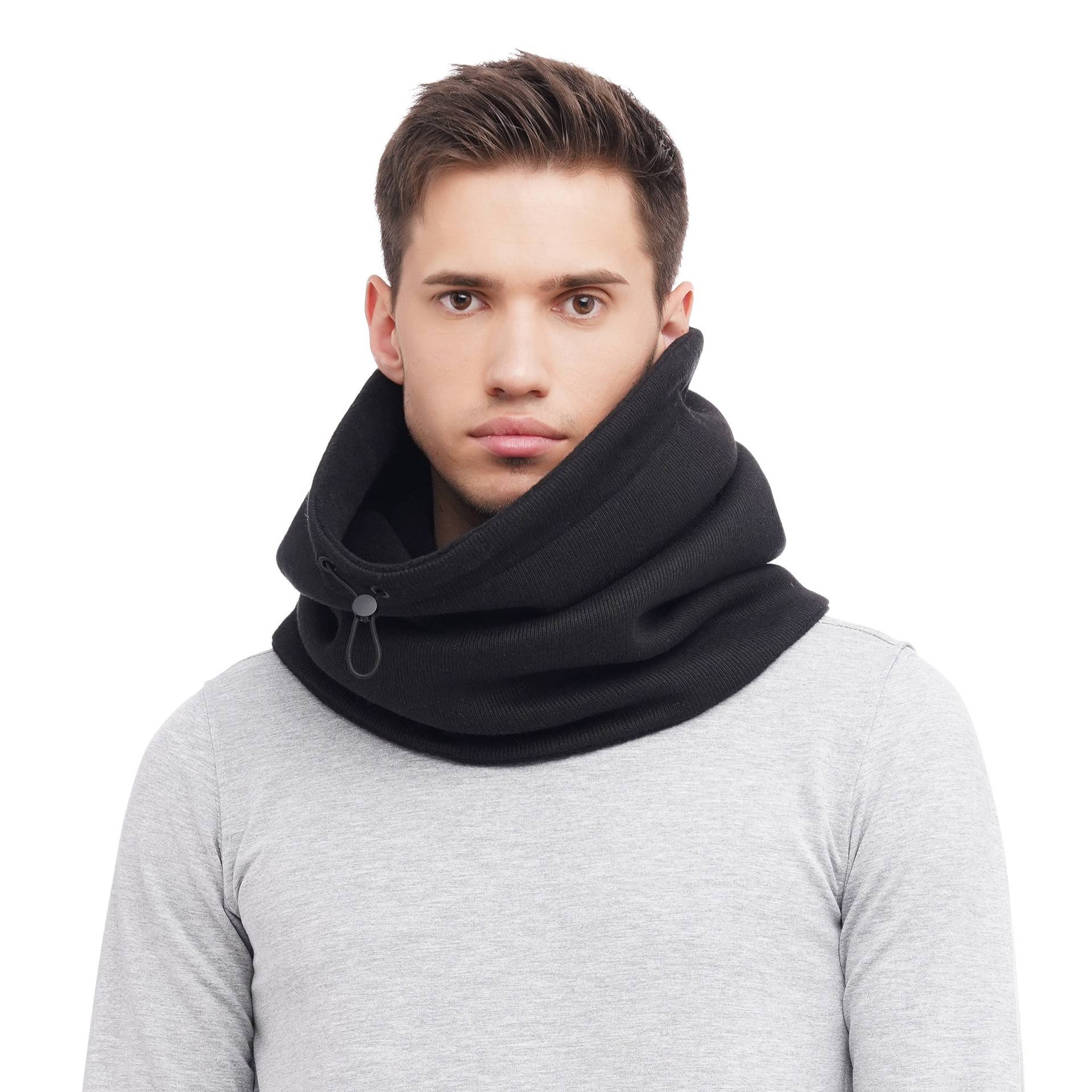 Herren Kapuzenschal Schwarz Fleece Schlauchschal Rundschal Für Männer Warmer Winter Halswärmer von TamiMore