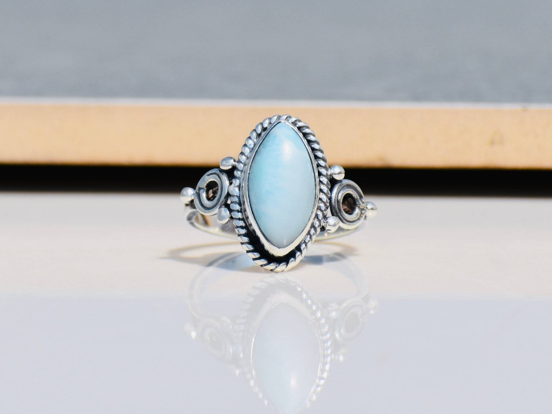Natürlicher Larimar Ring, 925Er Silber Ring, Marquise Edelstein Frauen Ringe, Blauer Ringe Für Sie, Boho von TanaBanaJewelry