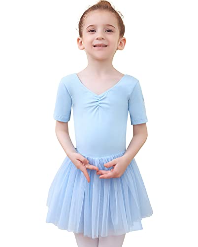 Tancefair Kinder Ballettbekleidung Ballettkleid Mädchen Kurzarm Balletttrikot Ballettanzug Baumwolle Tanzkleid Tanzbody Tanzkleidung aus mit Rock Tutu von Tancefair